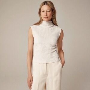 NWT!! J. CREW Bubble Knit Mockneck Top Sleeveless Mock Neck Summer Linen Small